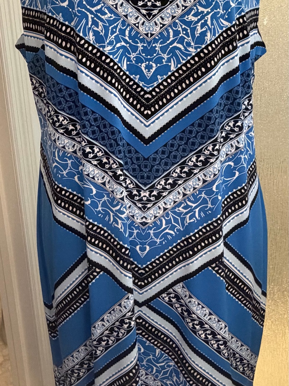 JM Collection Blue & White Chevron Sleeveless Midi Dress 3X $40 BNWT
